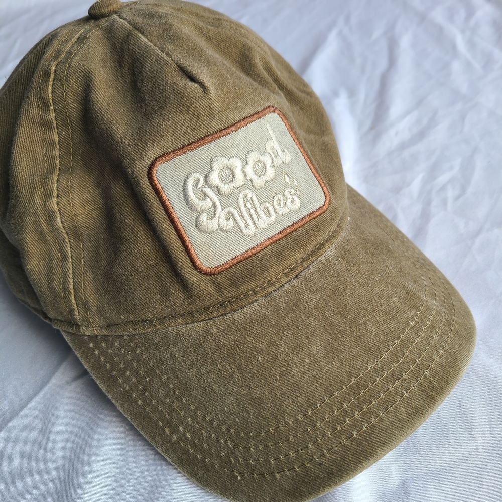 good vibes green colored hat, baseball cap with adjustable strap #boho #indie #h